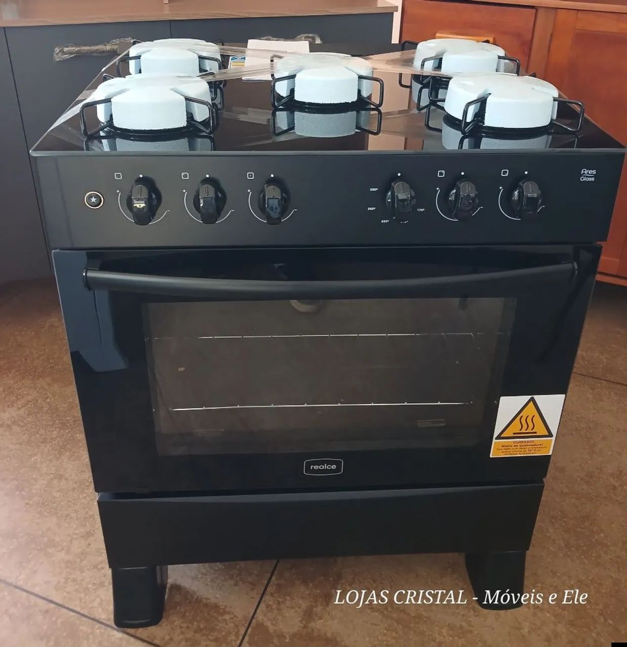 Fogão 5 Bocas Realce Preto com Mesa de Vidro - Novo  - Foto 2