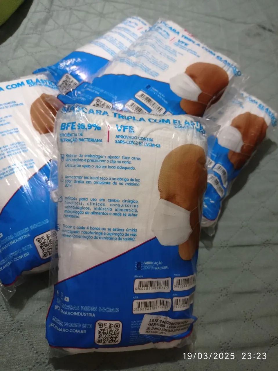 Máscara Tripla com Elástico VFE 98,9% - 10 Unidades