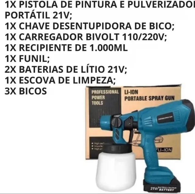 ?Pistola De Pintura Recarregável 2 Baterias 3 Bicos Profissional Pulverizador De Tinta 100 - Foto 3