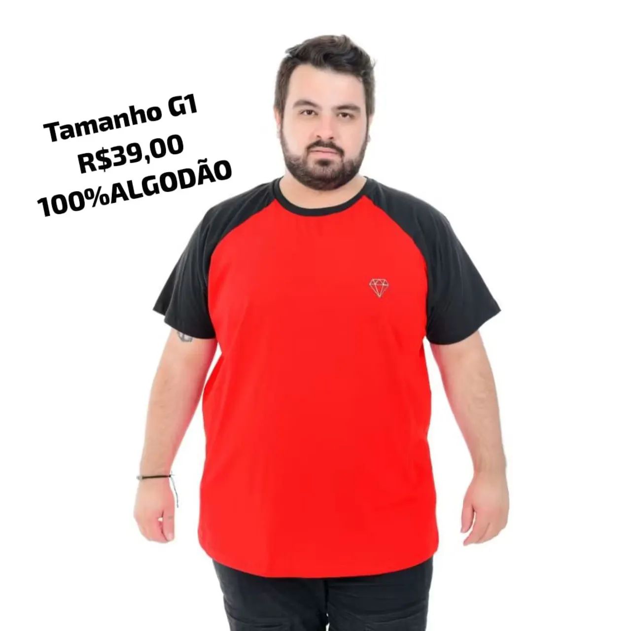 Camiseta  Vermelha e Preta G1 100% Algodão - Foto 3