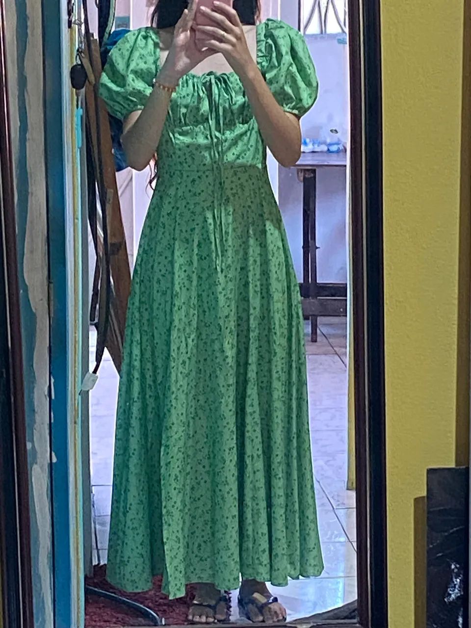 Vestido Shein Verde Vintage Romântico camponesa Roupas Jóquei