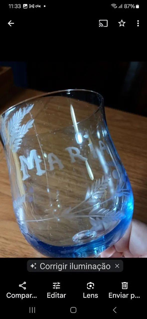 Taça de Cristal Azul com Detalhes Gravados - Foto 3