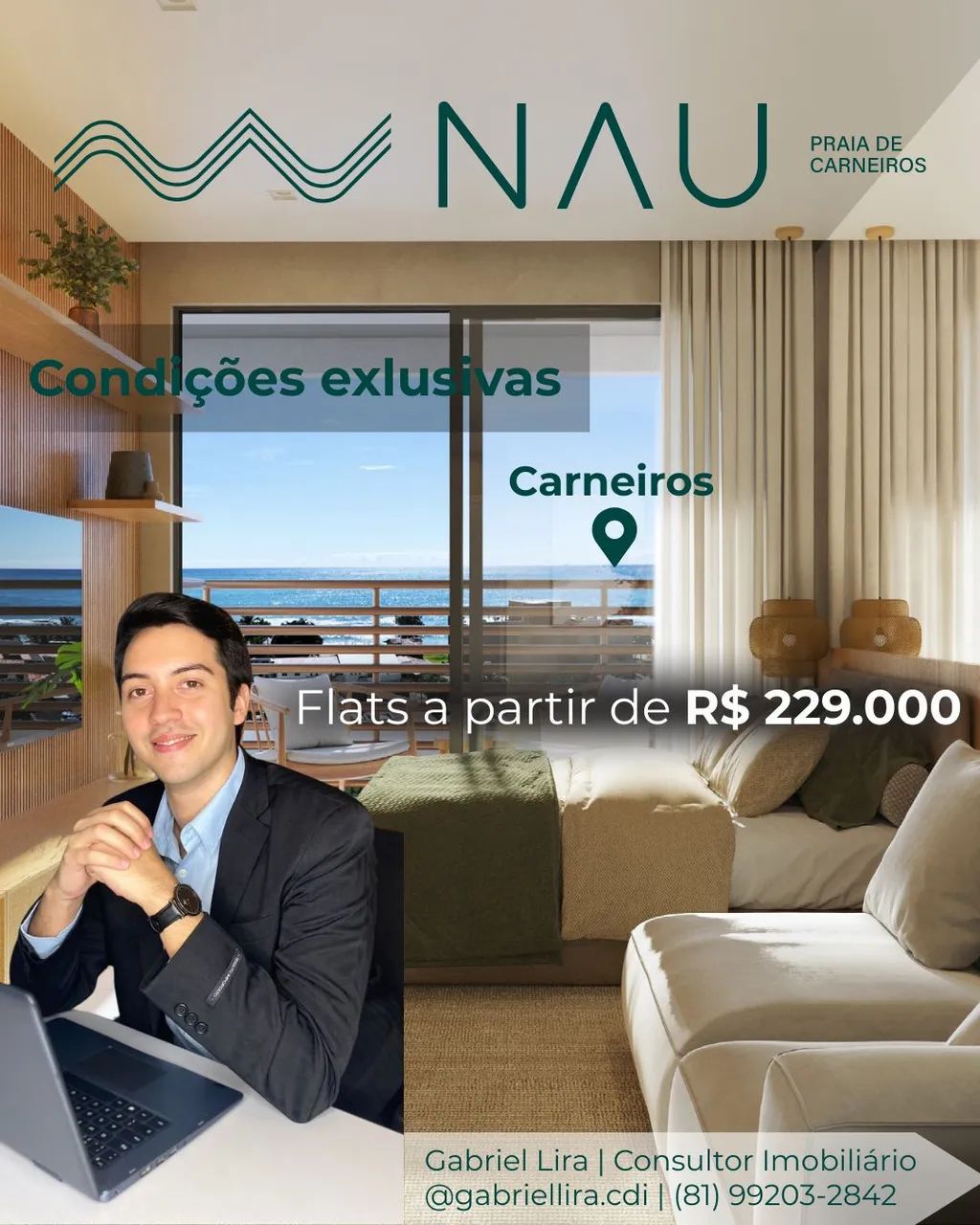 PISCINA, SPA E VISTA MAR | FLAT EM HOME RESORT EM CARNEIROS