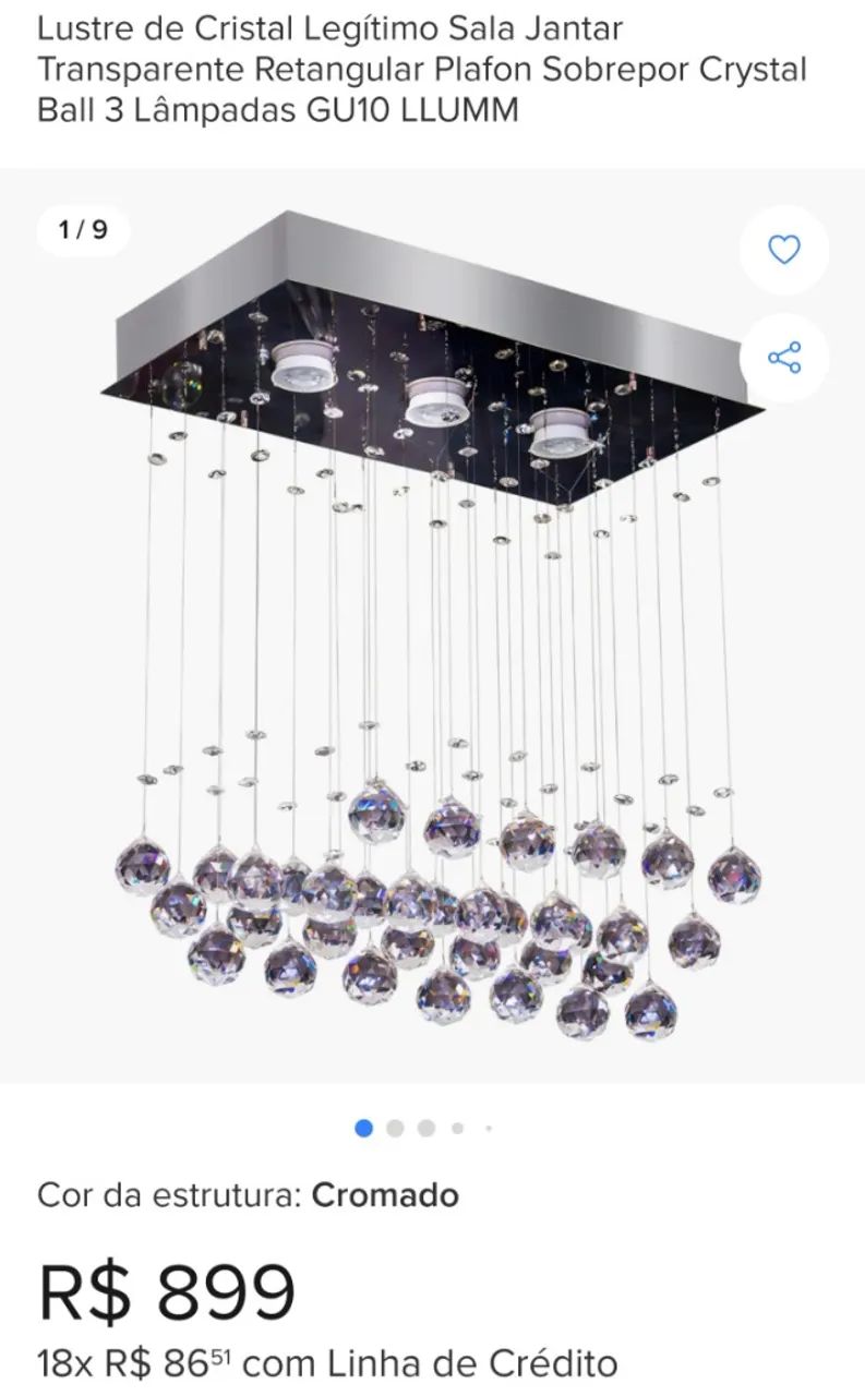Lustre cristal 3 lâmpadas 