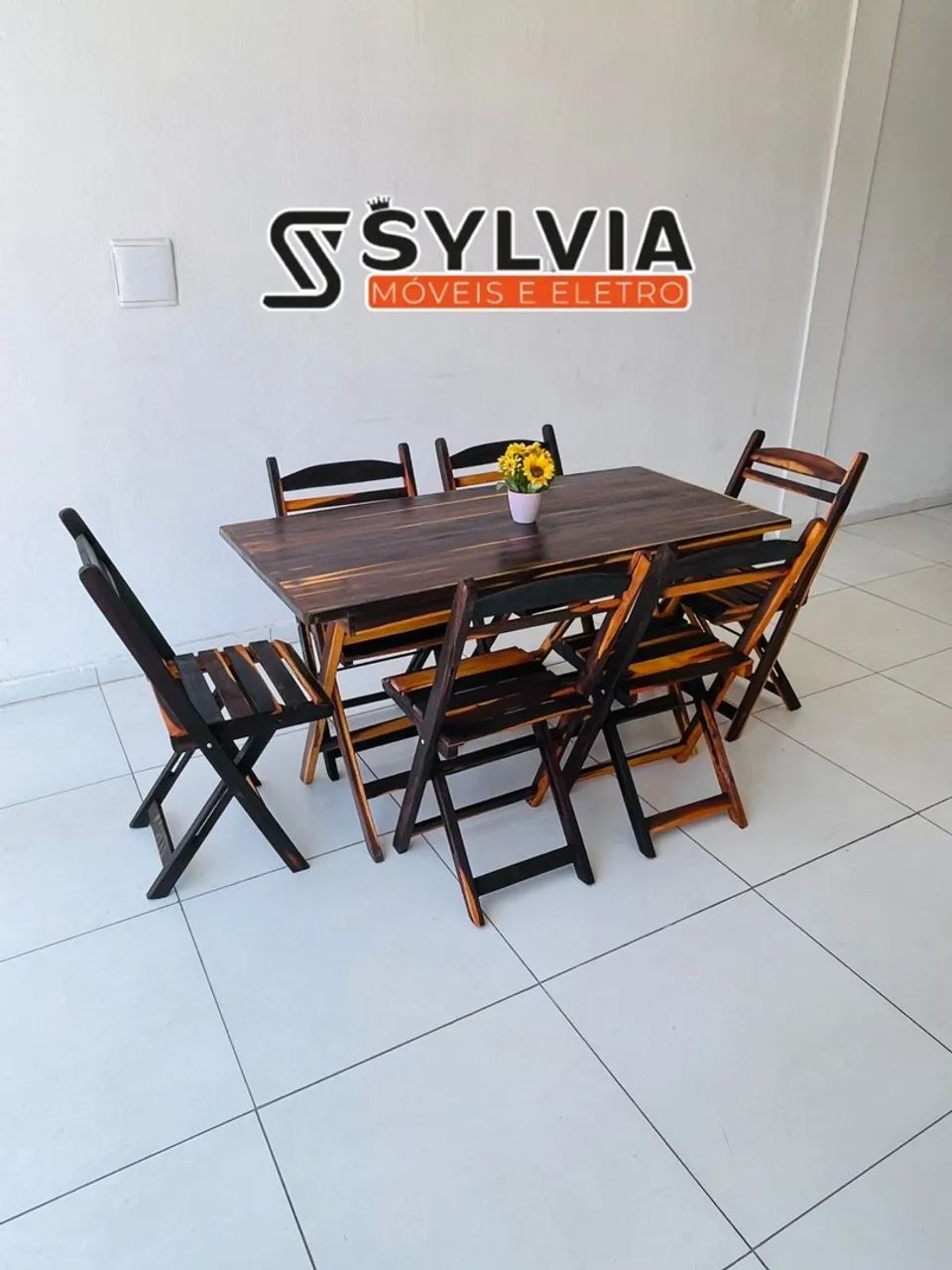 Conjunto dobrável 6 lugares envernizado  - Foto 3