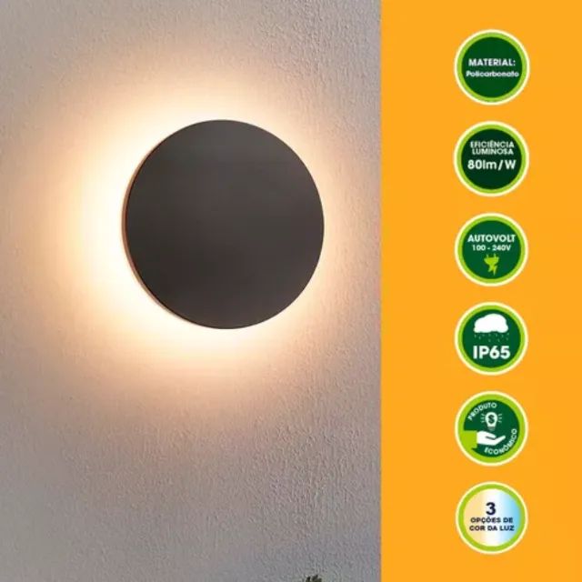 Arandela Eclipse Luz Indireta 9w 3 Tonalidades Led Integrado - Foto 2