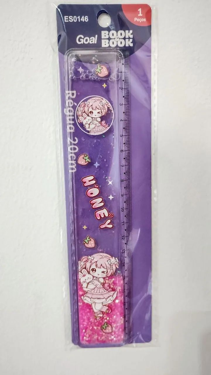 Regua Escolar 20cm Com Água Glitter Cor Rosa