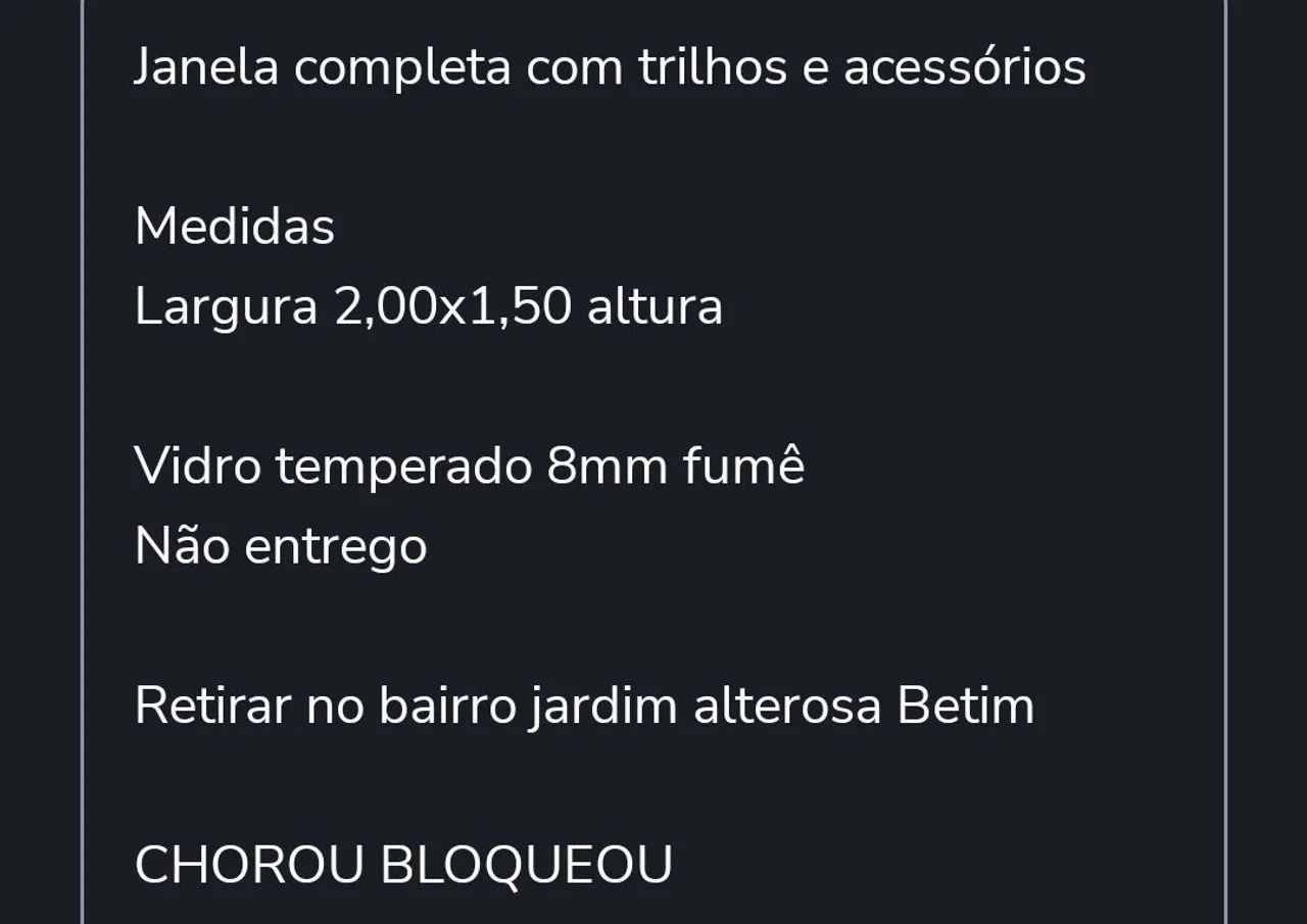 Janela blindex fumê 2,00x1,50 COMPLETA com trilhos e acessórios não entrego  - Foto 2