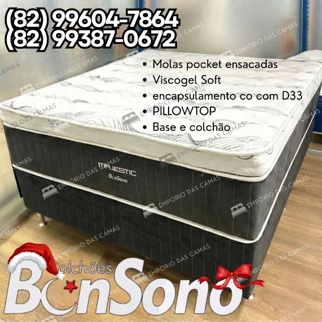 Cama casal Majestic molas pocket ensacadas d33 Base e colchão 