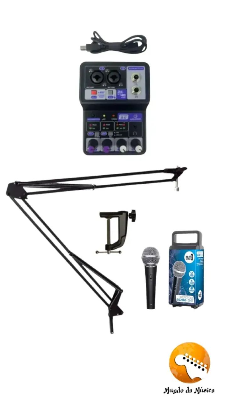 KIT SUPORTE ARTICULADO DE MICROFONE C/MESA Podcast 2.0 E MICROFONE SMD-58
