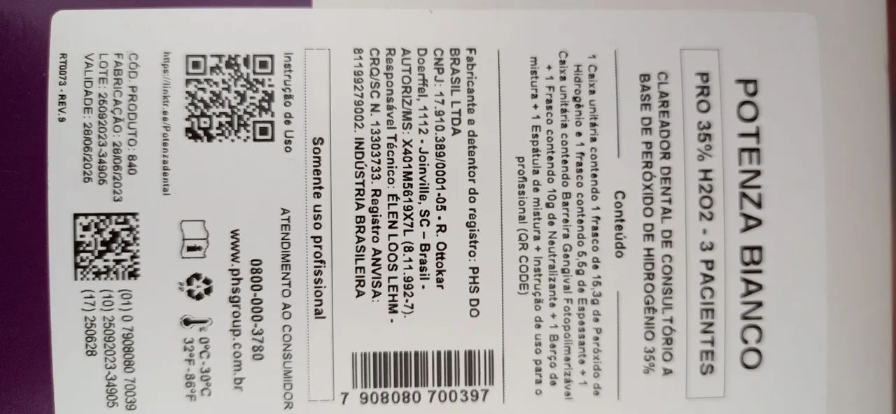 Clareador Dental Potenza Bianco 35% H2O2 - 3 Pacientes