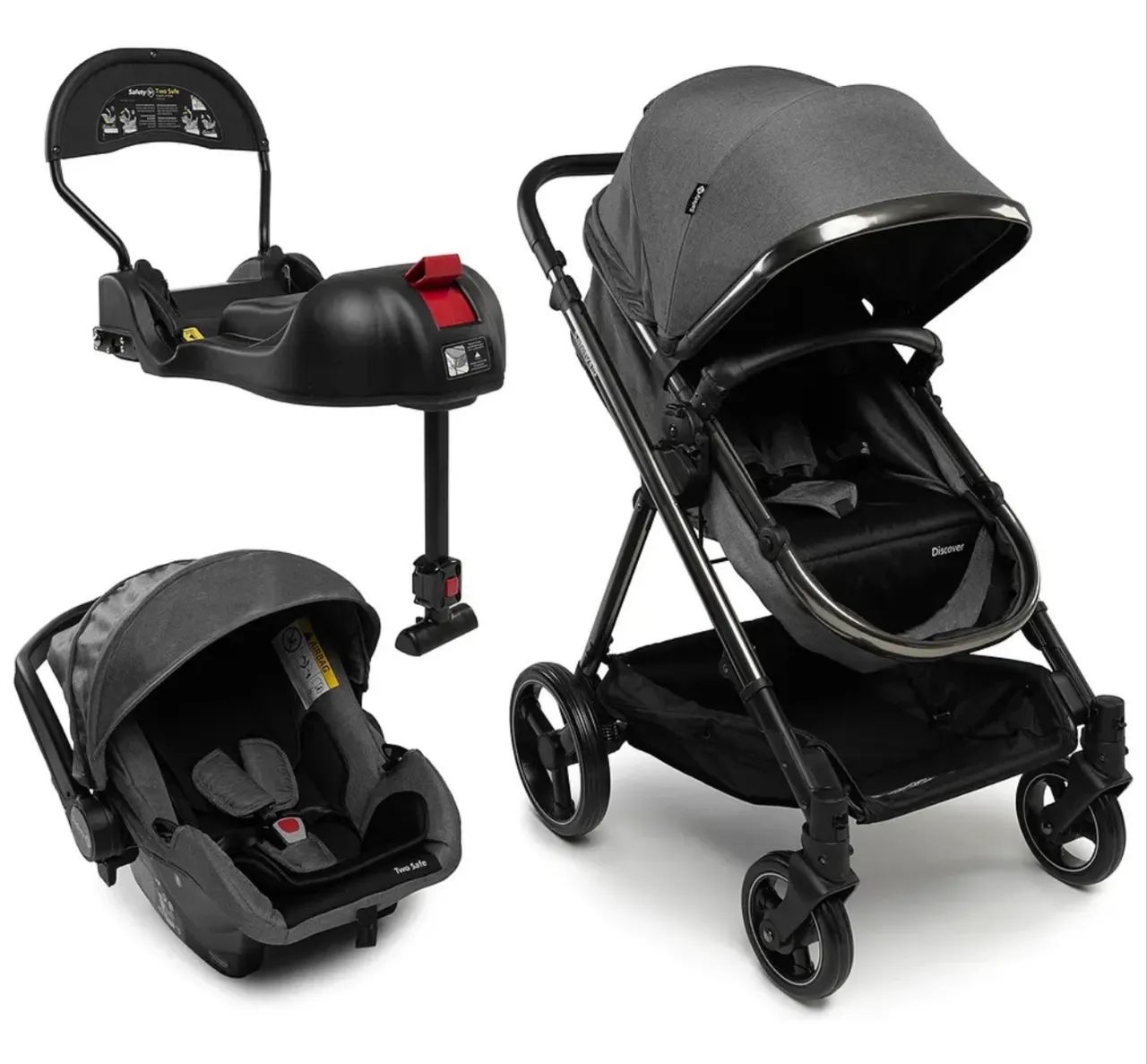 Carrinho de bebê com bebê conforto e isofix