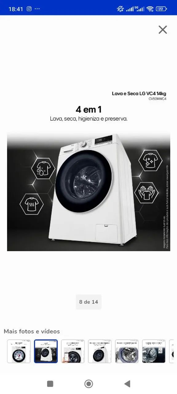 Lava e Seca LG ThinQ VC4 14kg CV5014WC4