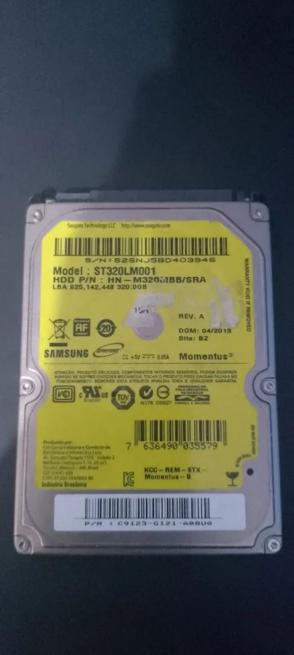 Hd de notebook 320gb samsung