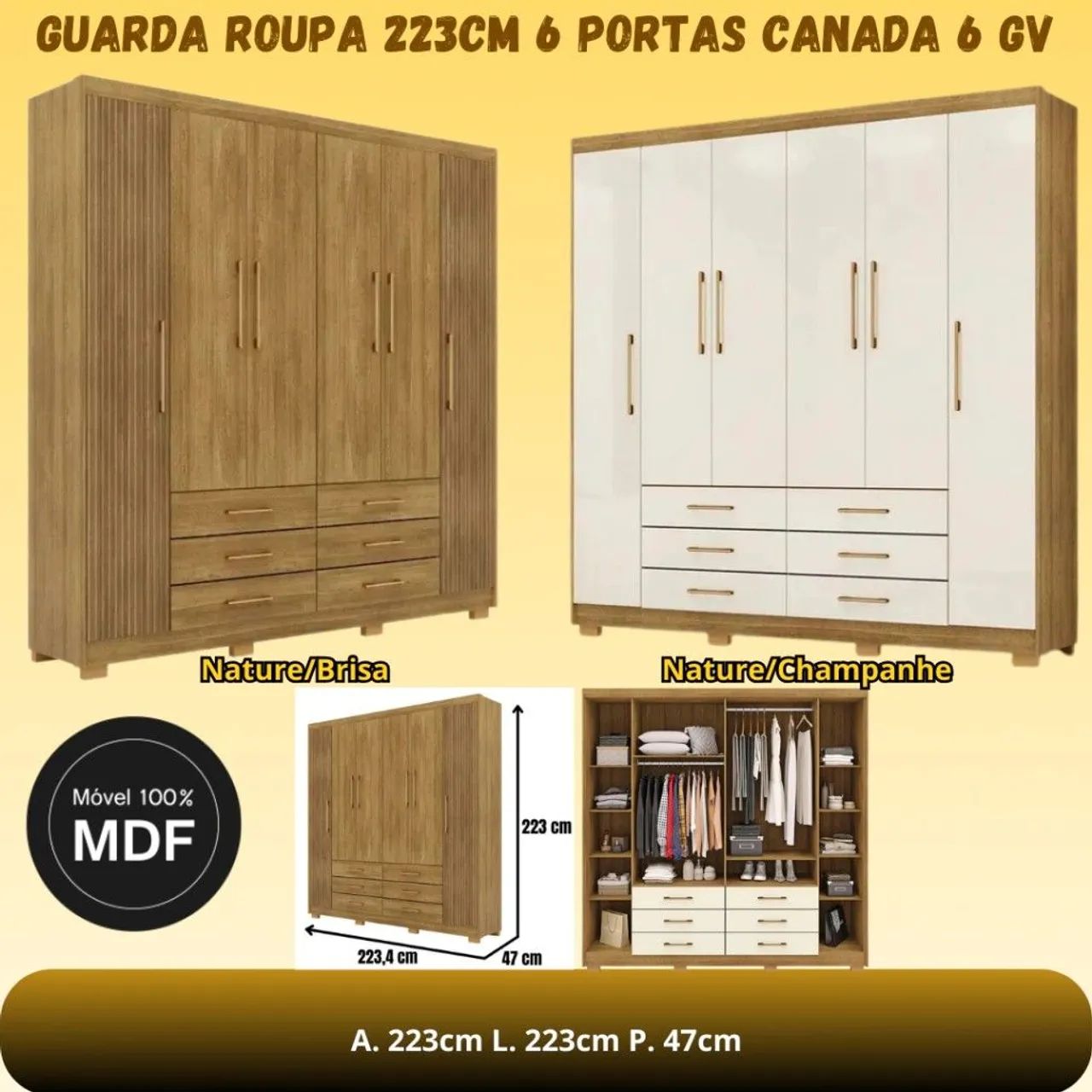 Roupeiro canada com 6 gavetas