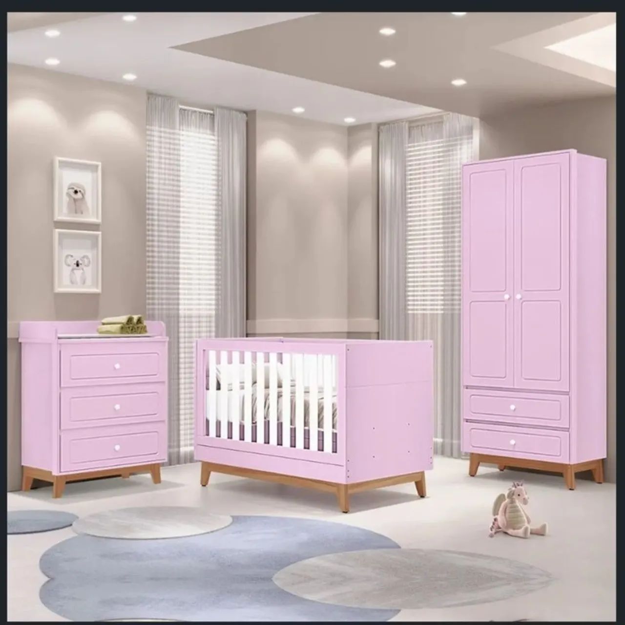 Quarto bebê retrô rosa.