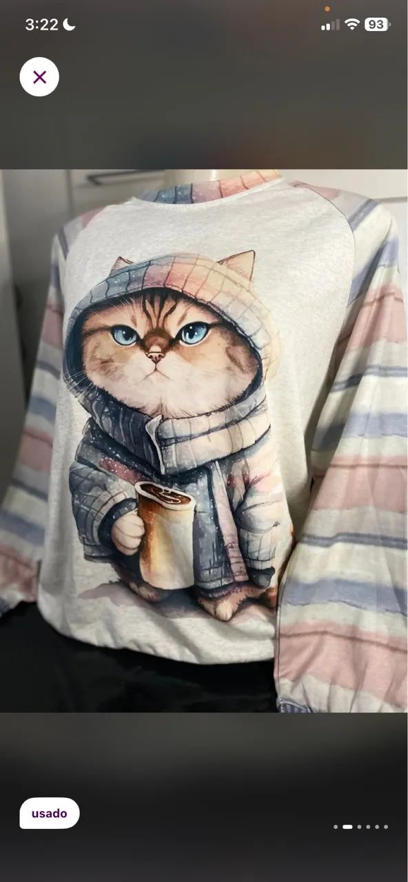 Blusa feminina de gatinho 
