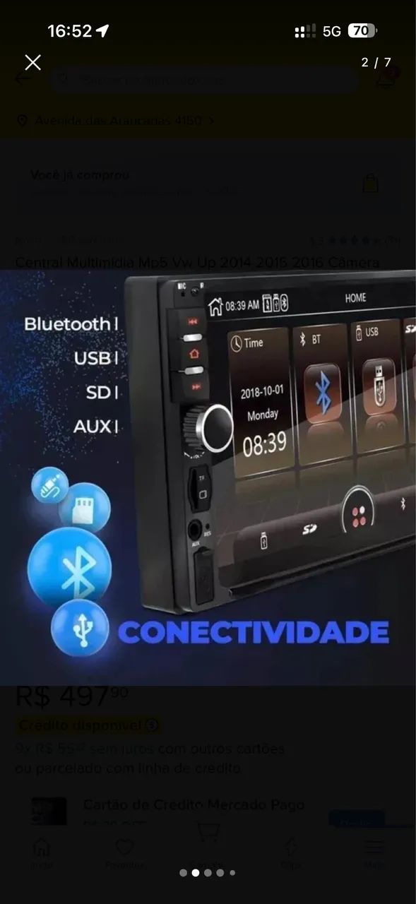 Central Multimídia MP5 VW UP 2014/2015/2016, Câmera e Molduras - Foto 6