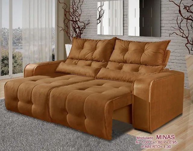 Sofá Minas 2 Lugares Retrátil e Reclinável Tecido Suede Bege 180cm - Foto 4