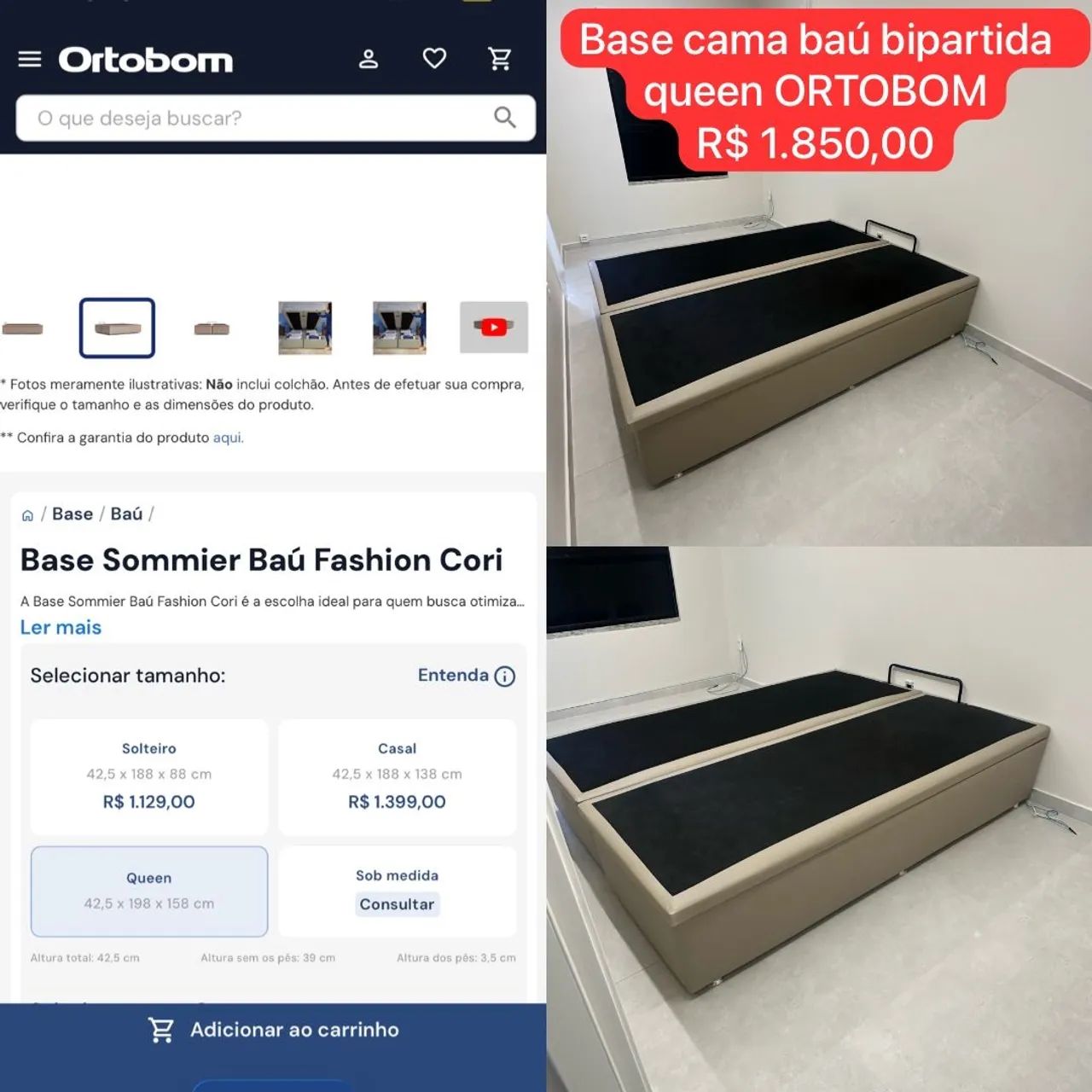 Base cama NOVA QUEEN BAÚ ORTOBOM  - Foto 3