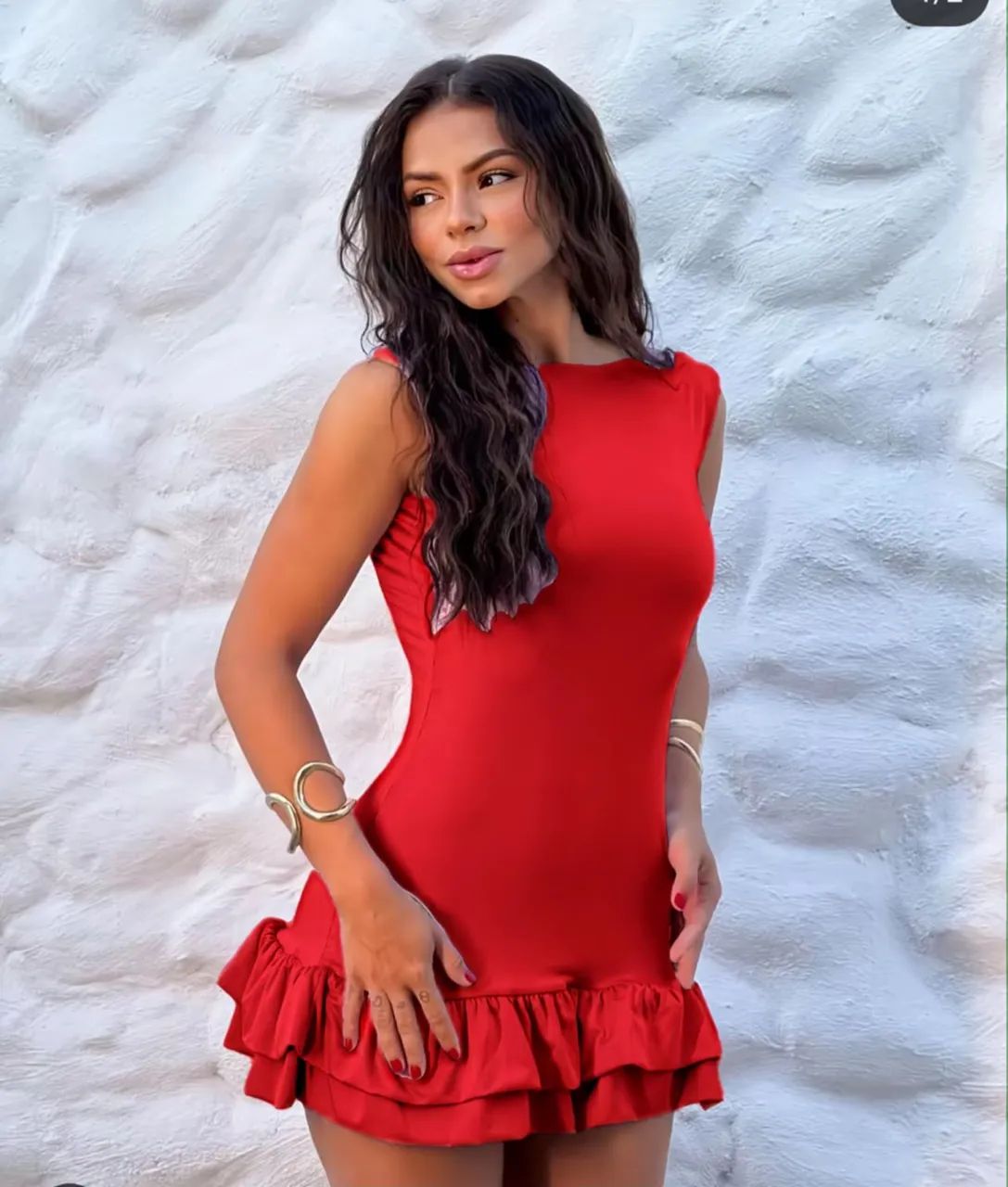 Vestido junto feminino com babado na barra