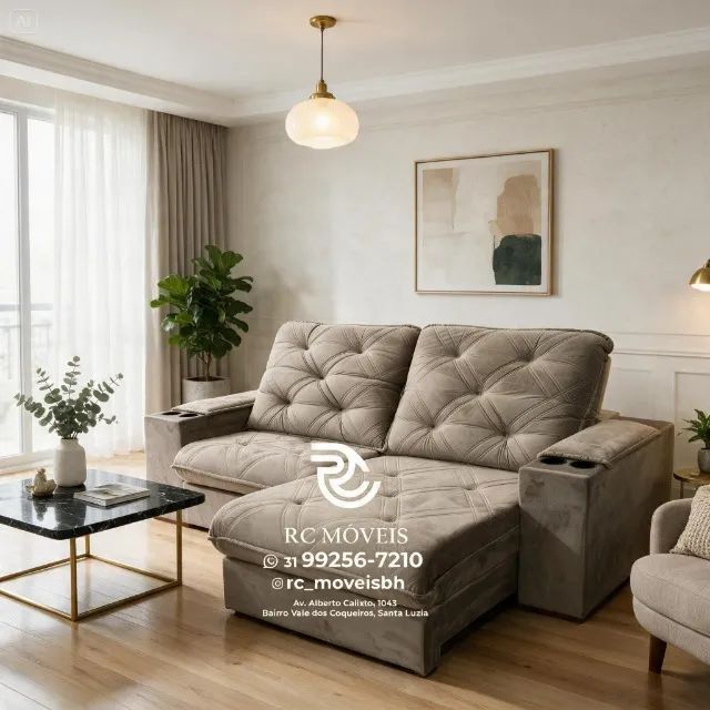 Sofá Retrátil Reclinável Cuiabá com Porta Copos Suede Marrom D33 - Foto 4