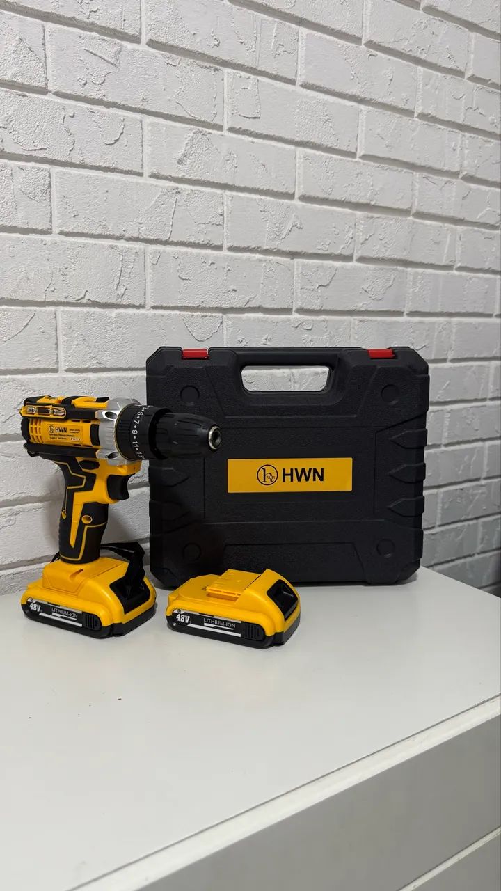 Promoção Parafusadeira Furadeira 48v Profissional 2 Baterias Sem Fio Amarelo 127/220v 60hz