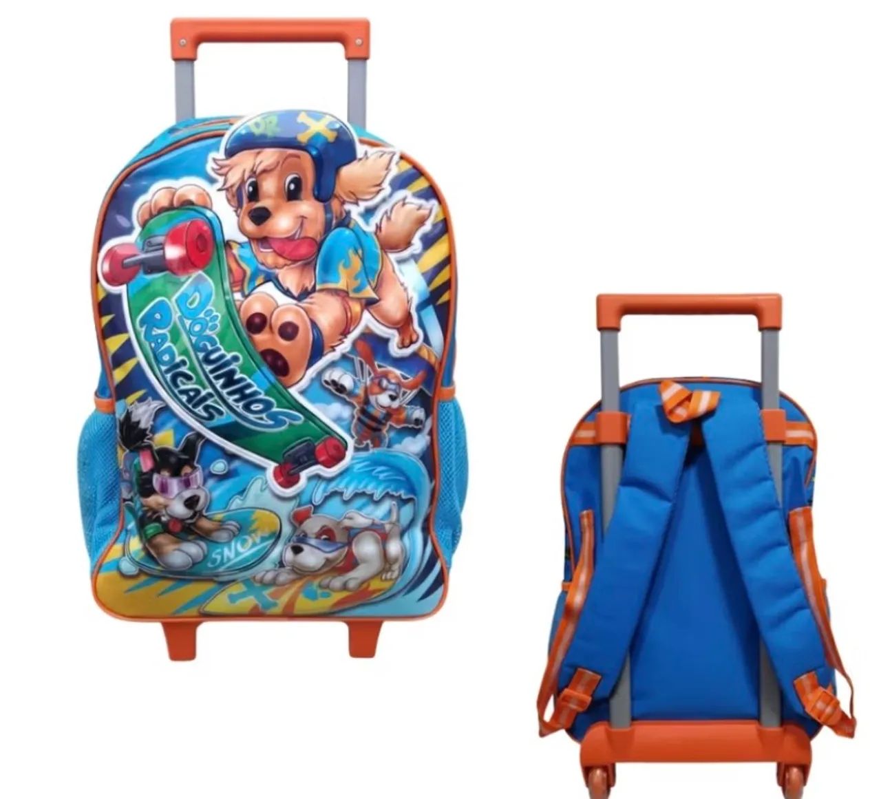 Kit Mochilas De Rodinhas + Lancheira + Estojo Clio Azul - Doguinhos Liso