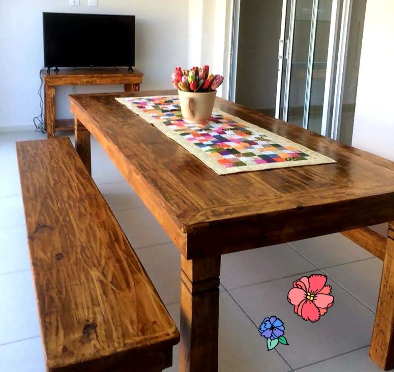 Mesa madeira com Bancos 