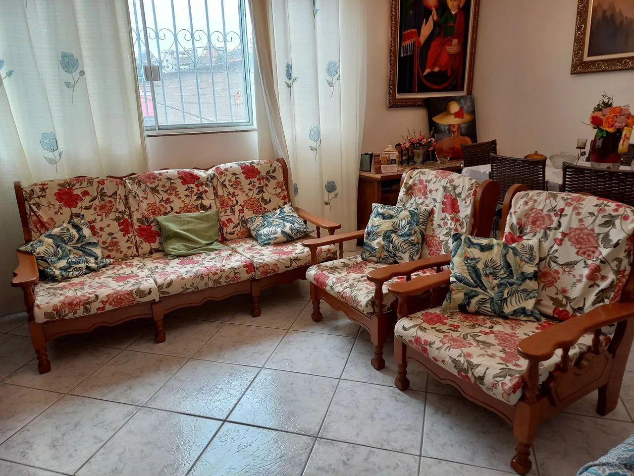 Jogo de sofá com poltronas madeira maciça  - Foto 5