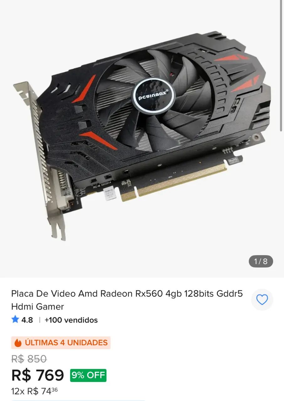 Placa de vídeo rx550 nova! 