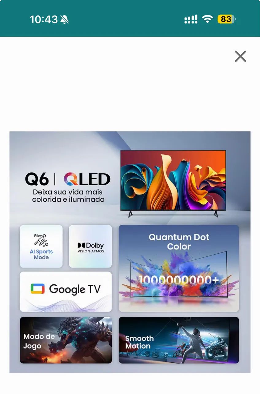 TV Hisense 75 Polegadas Q6 Series - 4K, Google TV  - Foto 2