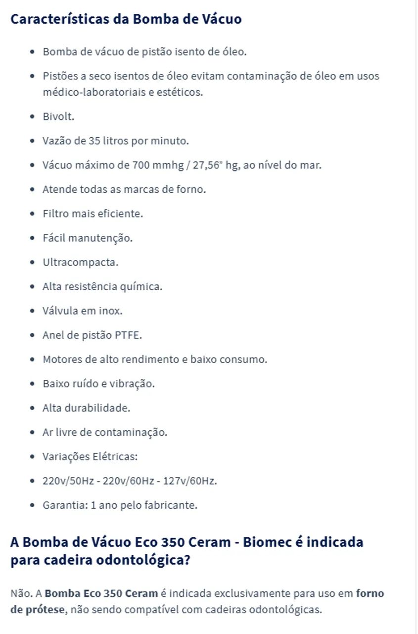 Bomba de Vácuo Eco 350 Ceram - Biomec - Foto 2
