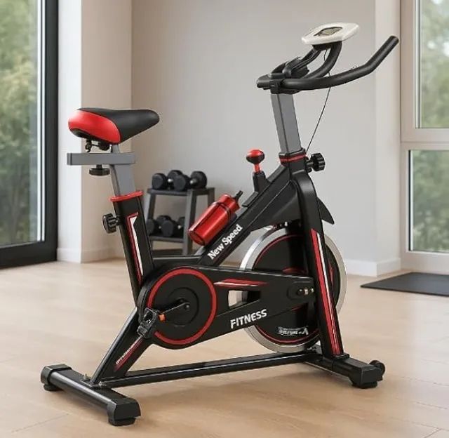 Bicicleta Spinning Mecânica New Speed Q50 Vermelha/Preta - Academia em Casa 