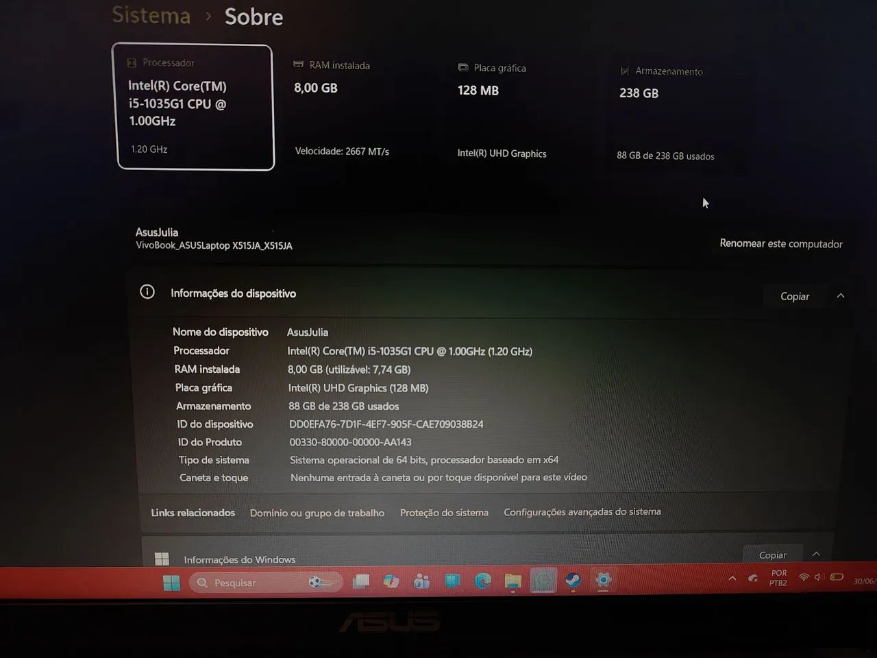 Notebook Asus X515JA i5 1035G1 8GB Ram 256gb SSD Full HD 15.6" Windows 11 Pro - Foto 5