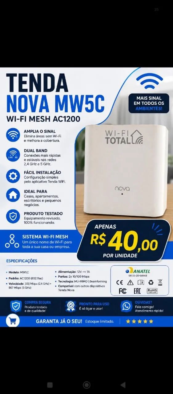 KIT TENDA NOVA MW5C Wi-Fi MESH AC1200