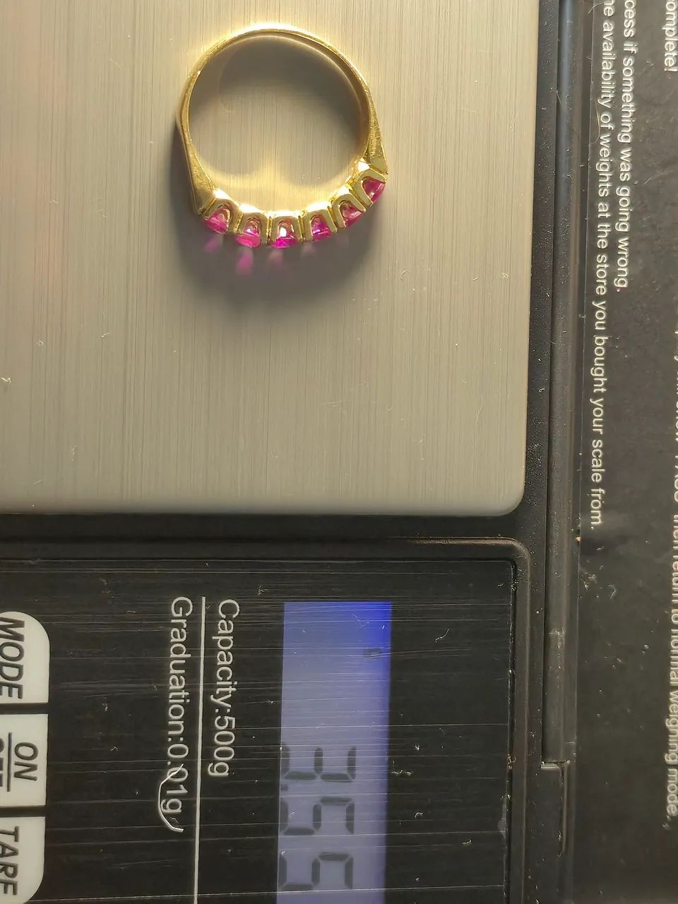 Meia Aliança ouro 18k e Rubis - Foto 2
