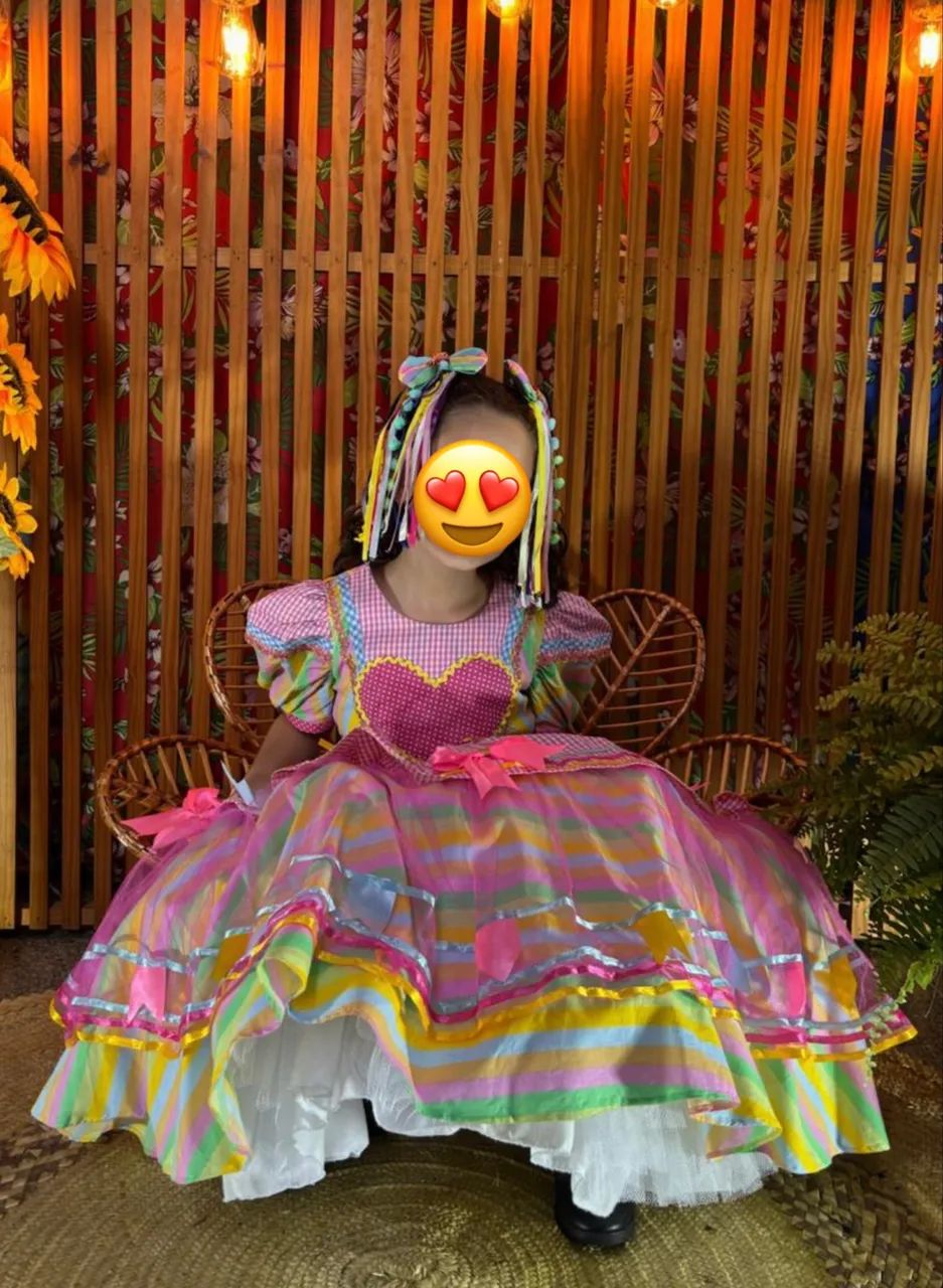 Vestido de Quadrilha Infantil da Moça Prendada veste até 10 anos