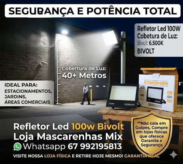 Refletor Led 100w Bivolt - Economax (Resistente a chuvas). Cod:025