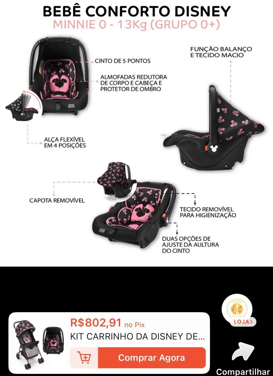 Carrinho e bebê conforto Minnie mouse - Foto 5