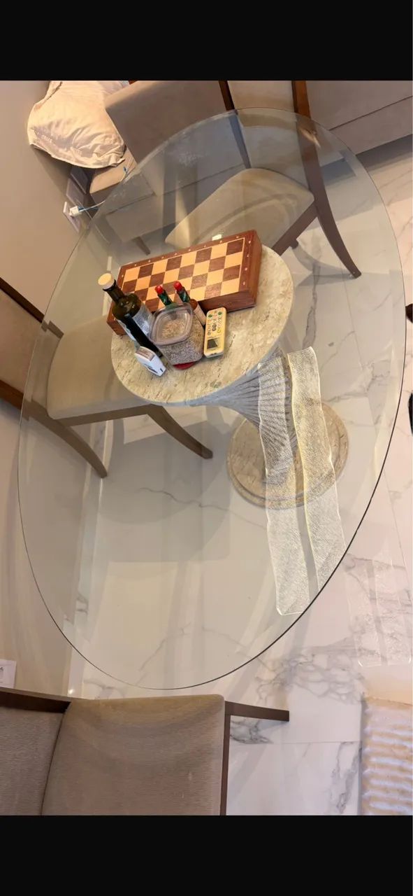Tampo de mesa de vidro oval 