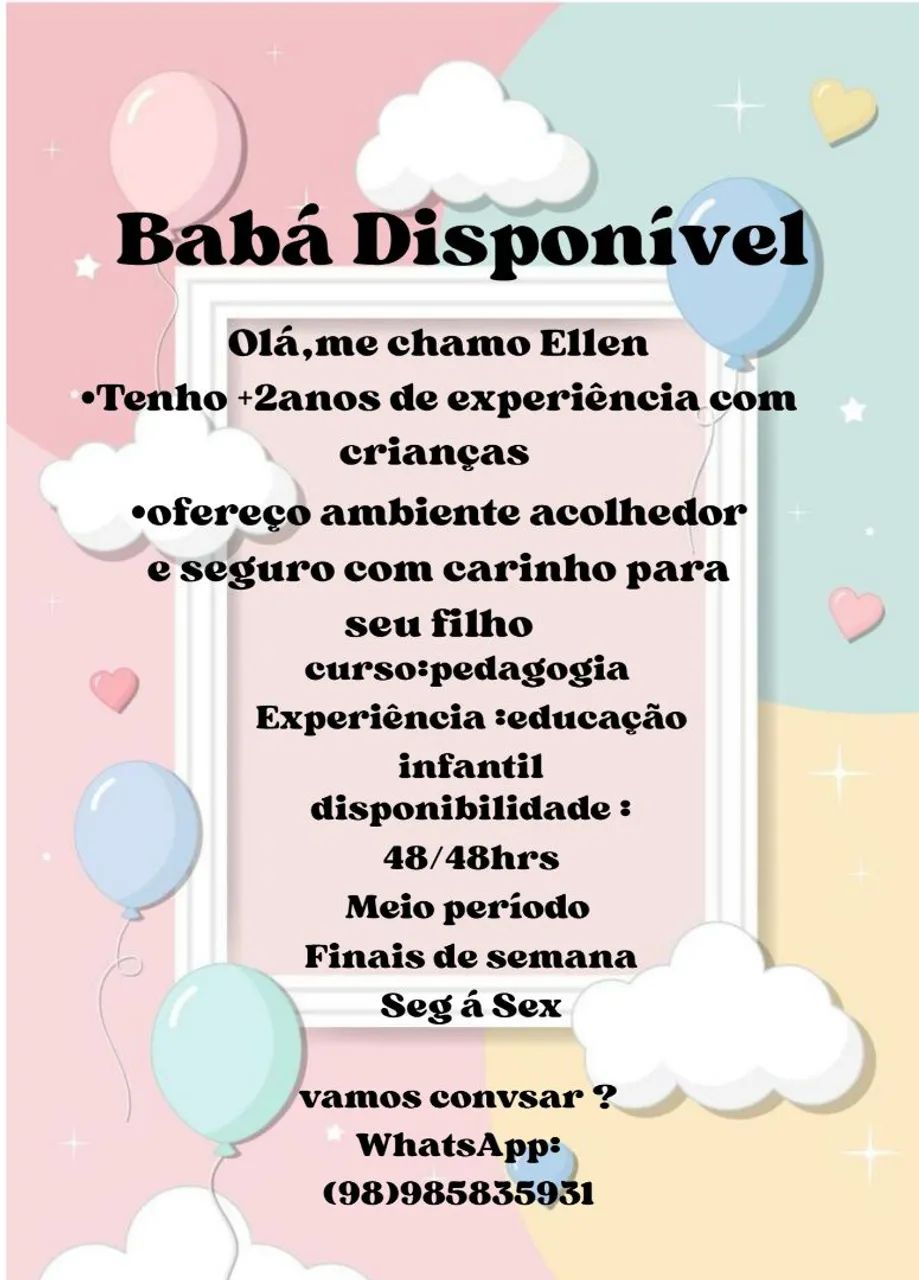 Serviço de babá disponível pro cuidado do seu bebê 