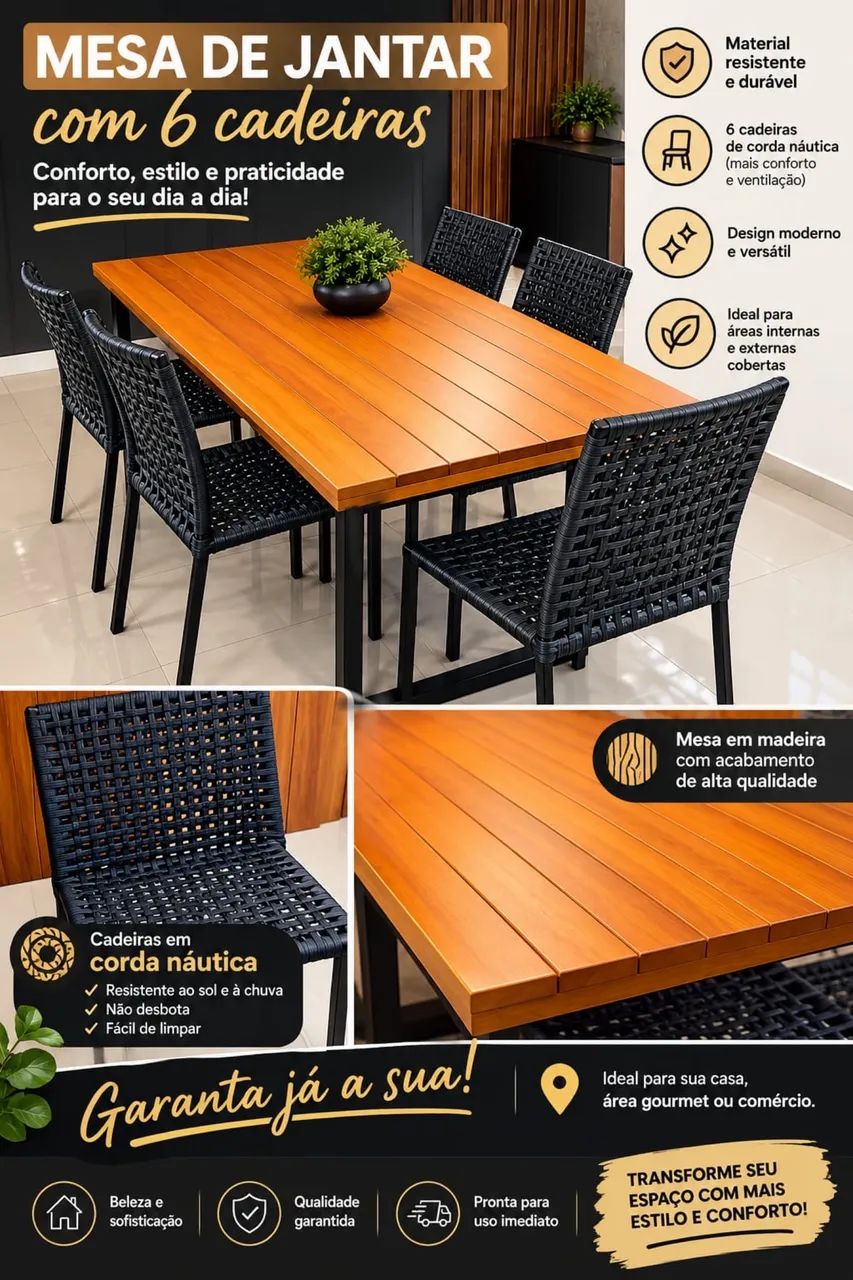 Mesa de jantar com 6 cadeiras 