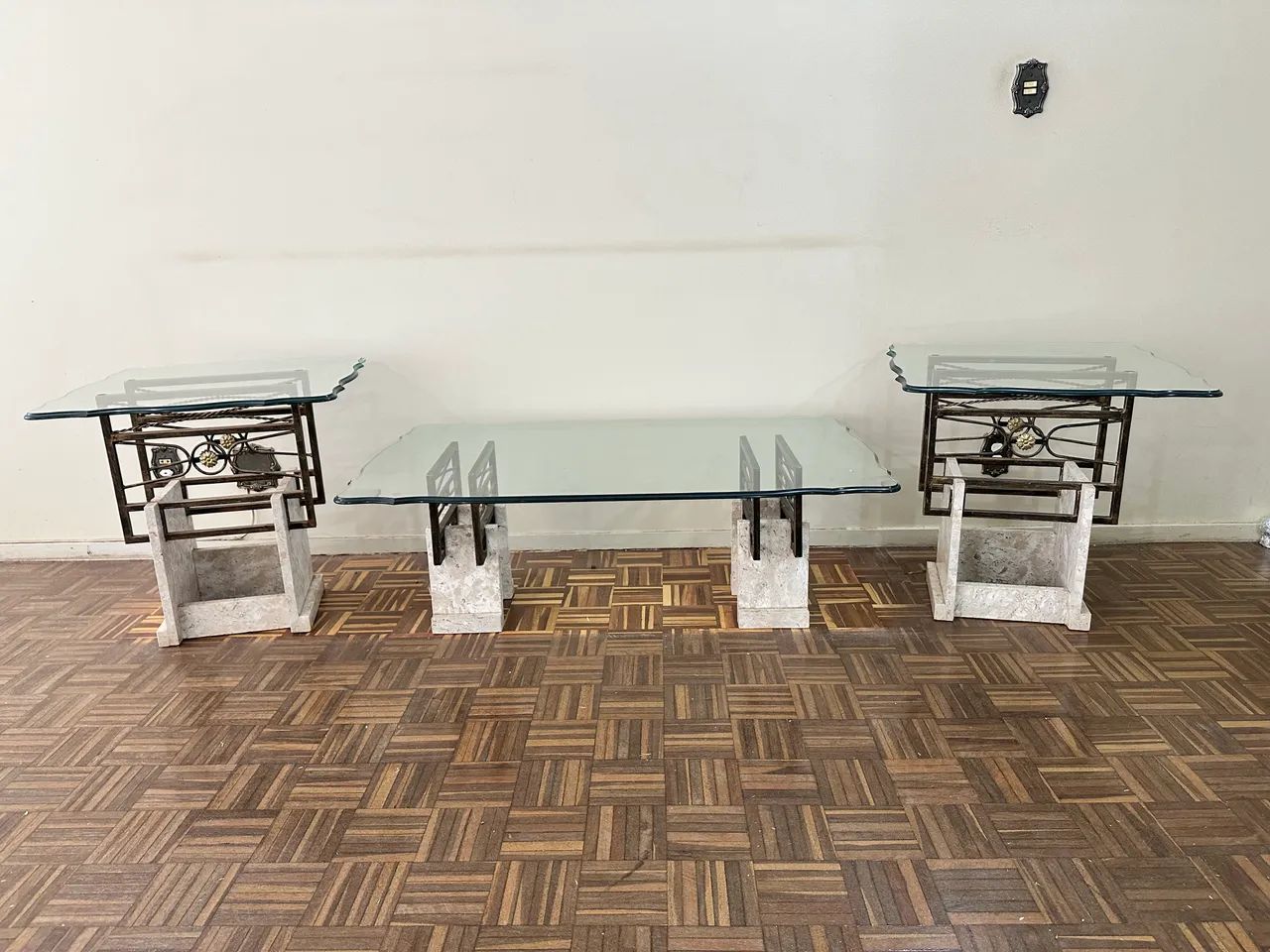 Conjunto 3 Mesas para Sala (Centro e Laterais) - Vidro, Metal e Pedra - Foto 5