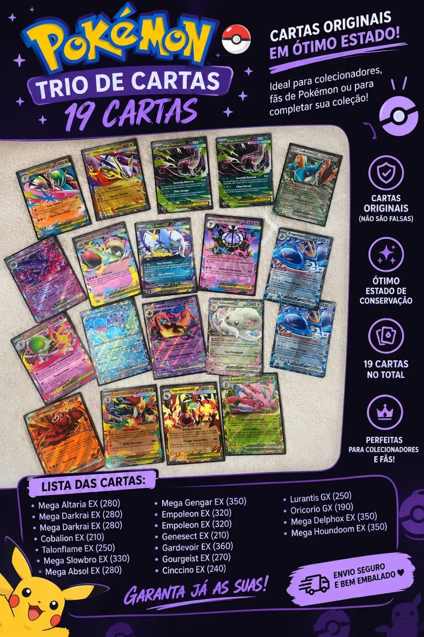 19 Cartas Pokémon EX - Novas