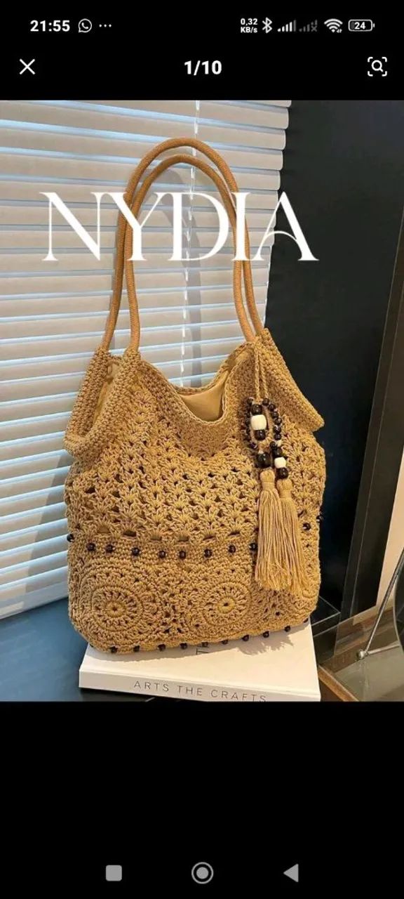 Bolsa de crochê e fio de malha  - Foto 3