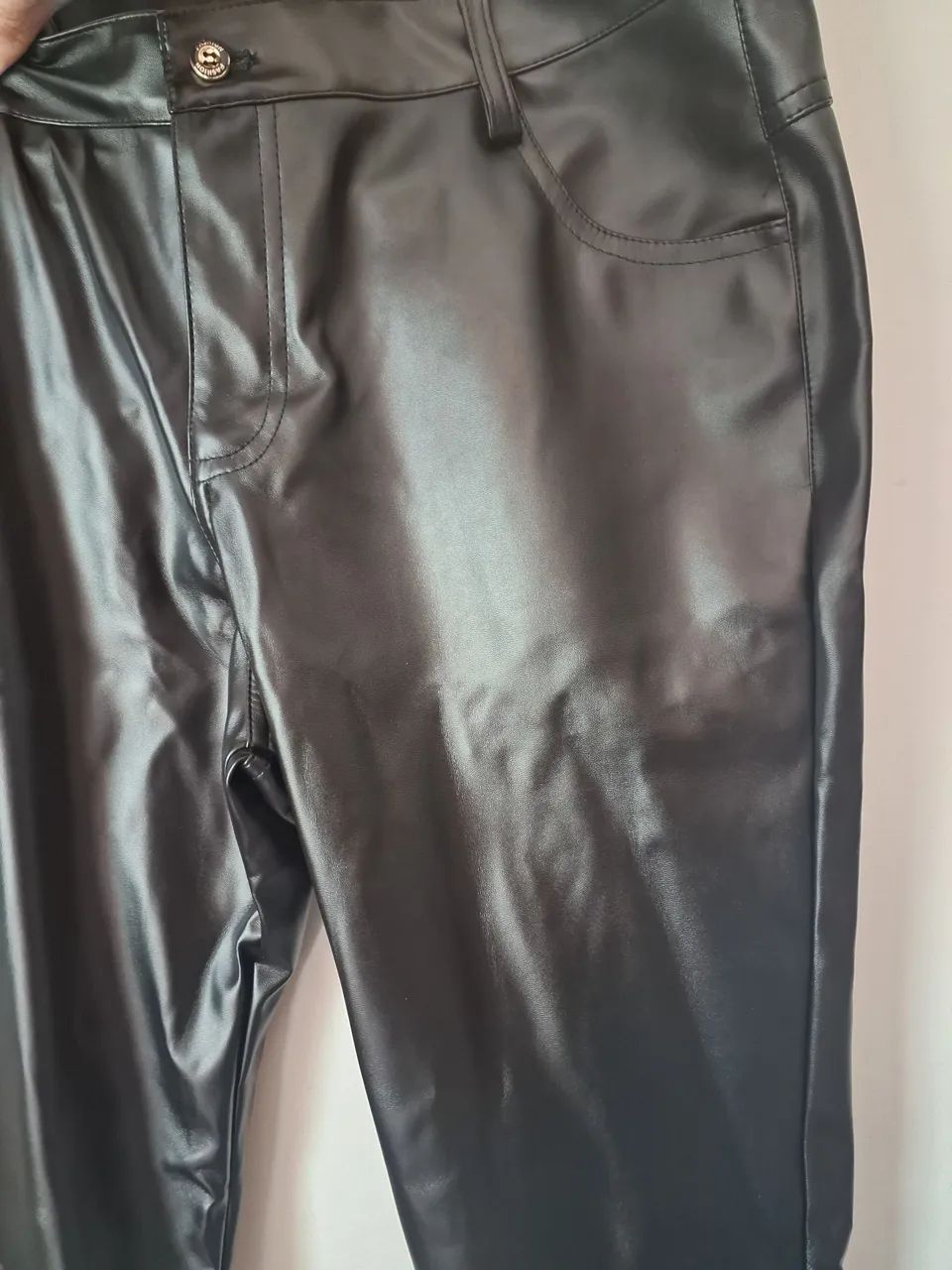 Calça masculina de couro pu