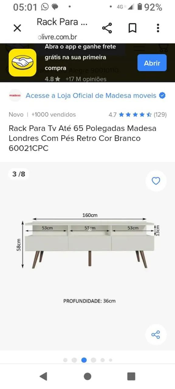 Rack para TV até 65 polegadas Madesa londres - Foto 2