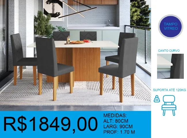 Mesa com 6 cadeiras de alta qualidade - compre hoje e receba em até 72h  - Foto 2