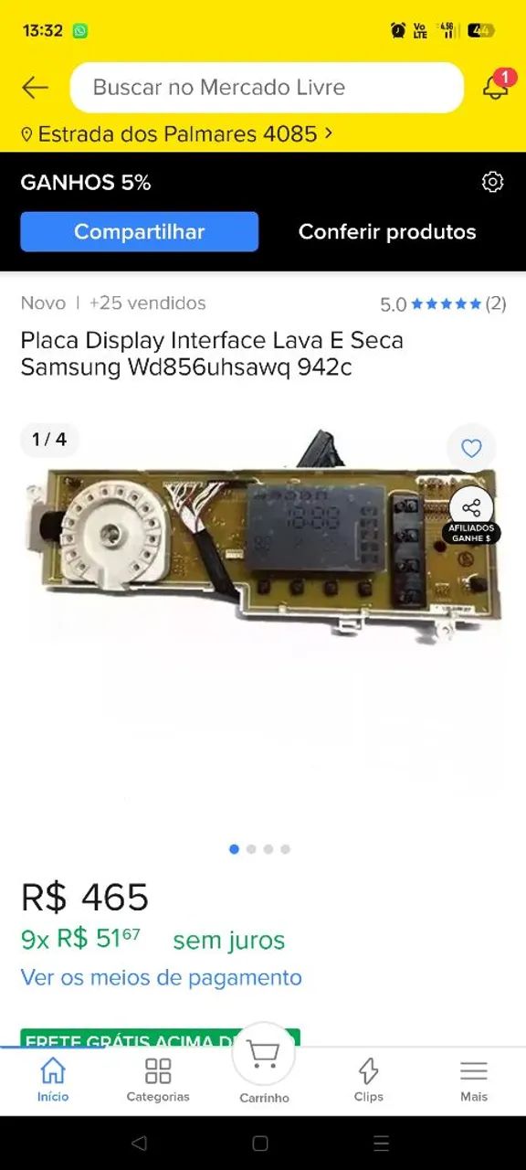 Placa Display Interface Lava E Seca Samsung WD106UHSAWQ... - Foto 4